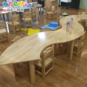 幼儿园桌椅厂家直销 山东厚朴幼儿园实木桌椅儿童四分之一圆桌组合