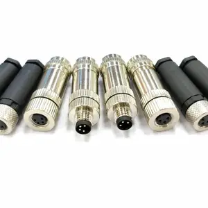 M8连接器3芯4芯圆形金属传感器屏蔽组装式防水IP67免焊接航空插头