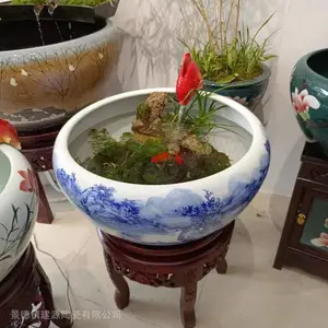 陶瓷鱼缸乌龟盆厂中式供养金鱼缸客厅观赏流水摆件过滤循环流水缸