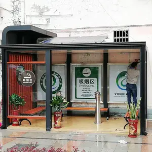 吸烟房休息亭户外吸烟亭可移动户外开放式钢结构吸烟室定制厂家