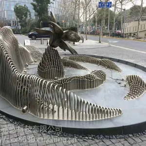 园林景观假山不锈钢管制雕塑立体效果图,假山雕塑