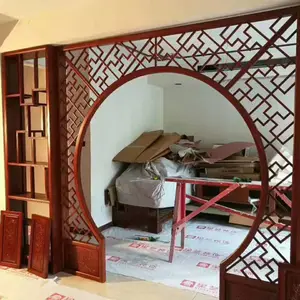 成都中式家装落地罩_实木月亮门_实木玄关古色古香
