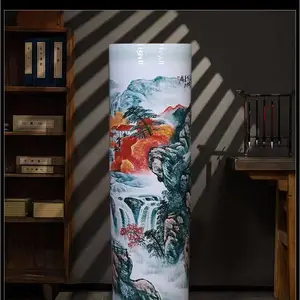 现代欧式简约轻奢陶瓷落地花瓶客厅高大号干花插花摆件蓝色