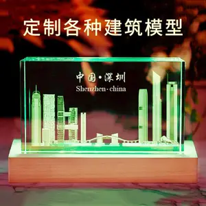 定制水晶内雕楼模北上广深水晶摆件办公开业礼品旅游纪念品批发