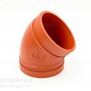 建支球墨铸铁沟槽卡箍 喷淋红色消防弯头管件 国标现货DN100