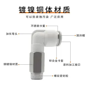 白色气管快速接头PLL4/6/8/10/12-M5-01-02-03-04L型加长弯头气动