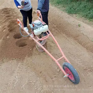手提混合油挖坑机 四冲程护栏钻坑机 宏晨独轮手推打眼机