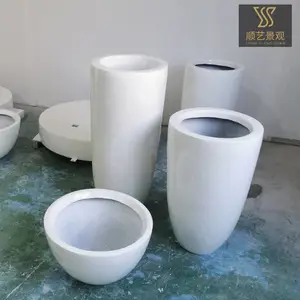 玻璃钢花盆 户外市政种植绿化花钵 金色落地高脚圆柱美陈花瓶摆件