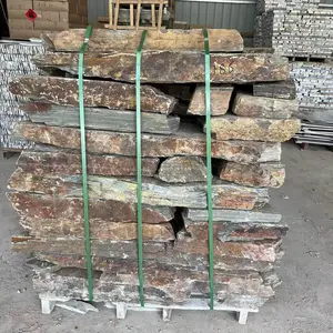 黄木纹碎拼石 黄色地铺乱型石 不规则碎拼砖 冰裂纹碎拼石