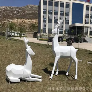 户外玻璃钢紫铜动物雕塑 仿真梅花鹿模型雕塑 公园景区美陈摆件