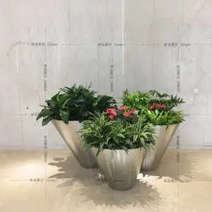 工厂定制园林景观室内大堂简约不锈钢金属花器 户外写字楼道路花钵 花槽花箱