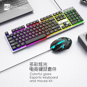 R8品牌新款有线键盘鼠标机械手感发光电脑台式有线键鼠套装批发
