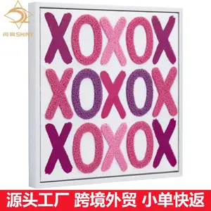 北欧现代粉色3D纹理刺画粉色刺绣XO情人节墙壁装饰帆布装饰画芯框源头厂家