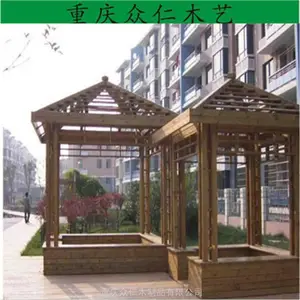 秀山景区防腐木六角亭 双檐古建亭子 防腐木彩绘凉亭施工安装 众仁木艺