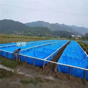 养殖帆布水池 帆布鱼池 PVC涂层布_蓝色养殖防水篷布水池 移动养虾鱼池 PVC涂层布
