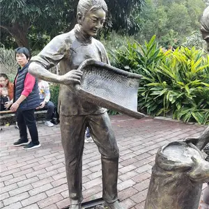 广东玻璃钢乡村文化人物雕塑 佛山联尖玻璃钢仿铜人物雕塑