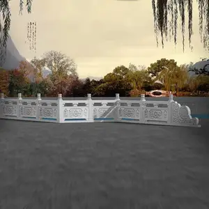 汉白玉石栏杆 河道护栏 抗风化 雕刻莲花 支持定制 山东厂家