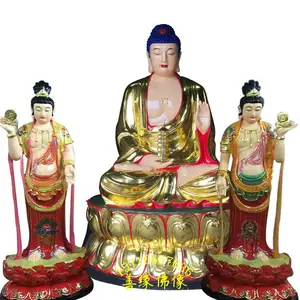 药师三尊 琉璃光王佛 医王佛1.6米价格 日月光菩萨彩绘贴金图片 树脂佛像