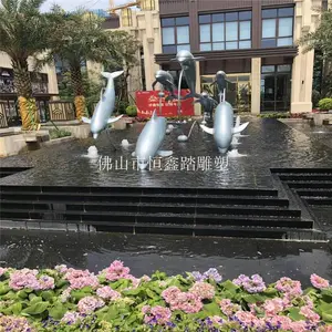广州售楼部小区入口水景喷漆不锈钢海豚雕塑厂家报价