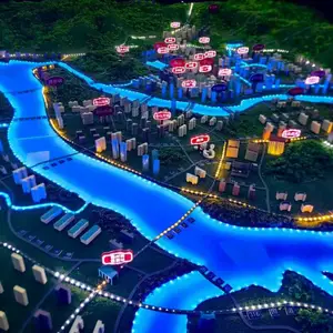 动态水系数字沙盘还原 河流湖泊灯光流动立体模型
