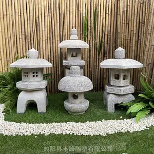 仿古青石灯笼中式日式庭院别墅户外太阳能石头草坪地灯