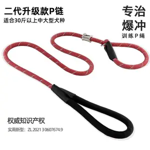 凯利带锁防逃脱狗绳棉芯条尼龙户外遛狗绳中大型犬狗狗P链牵引绳