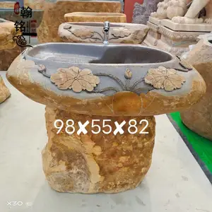 洗手盆整体石材洗衣池户外庭院子花园石头水槽原石一体洗手池