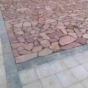 建筑材料粉砂岩高梁红碎拼石 不规则乱片石景墙贴面碎拼石供应