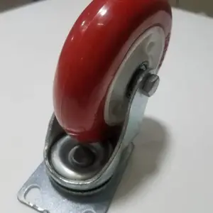 脚轮 万向轮轱辘滚滑轮 双轴承聚氨酯万向轮 工业静音耐磨带刹车轮子1.5/2/3/4/5/6/寸红色