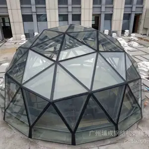 网架结构金字塔入口玻璃罩棚,天井中庭采光顶,8+8夹胶钢化玻璃雨棚