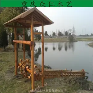 綦江户外碳化木仿古水车 实木水驱动水车 大型观赏水车设计安装 众仁木艺