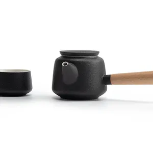 陶鼎轩家用简约复古风玻璃德化黑陶六杯双侧把茶具套装