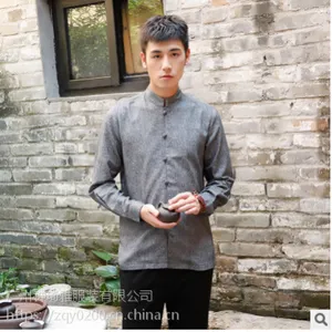 原创中国风亚麻男装长袖衬衫棉麻改良立领休闲衬衣宽松春秋款