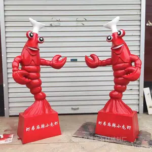玻璃钢大龙虾招财雕塑门口店小二迎宾大虾螃蟹树脂工艺品摆件