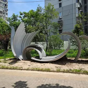 户外路边地标性建筑不锈钢雕塑 来图定制加工安装金属景观雕塑工程