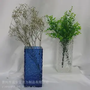 简约现代石头纹亚克力玻璃花瓶冰川纹花器酒店会所玄关样板房装饰品