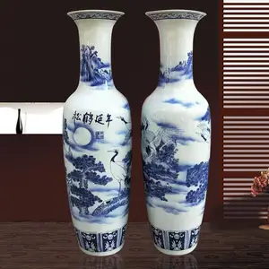 景德镇陶瓷器手工手绘锦绣前程落地大花瓶青花瓷客厅酒店装饰摆件