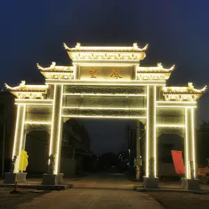 村口石牌坊生产厂家 青石石牌楼 新农村石牌坊三间四柱来图定制