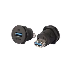 LSHITECH龙仕 厚面板安装USB母座延长线 M22.5面板开孔