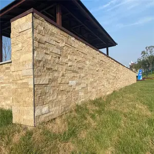 2-4cm街道景墙-虎皮黄乱型石 暖黄色外墙碎拼石 文化石厂商