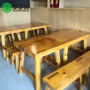 东莞厂家定做木屋烧烤款式台凳 中式音乐主题烤吧餐厅餐桌 湛江生蚝烧烤店实木桌子带长板凳
