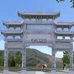 景区花岗岩牌楼雕刻厂家 祠堂石材牌楼大门图片及加工厂