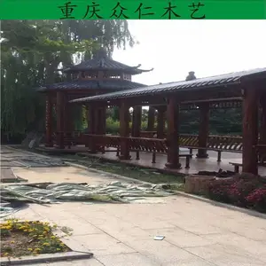 景区芬兰木古风长廊 实木琉璃瓦长廊设计 众仁木艺