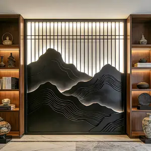 欧 典 龙 - 山水铝格栅背景墙|艺术浮雕金属隔断|客厅玄关发光装饰
