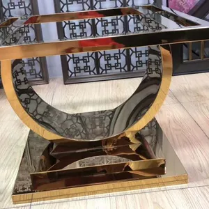 酒店大堂镜面香槟金不锈钢茶几展示架 镜面香槟金客厅茶几