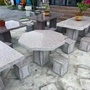 石桌石凳庭院花园天然花岗岩放行户外家用简约石头桌子