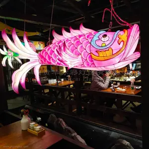 小型鱼灯笼吊顶日式餐厅酒店装饰大型鲤鱼花灯主题户外景区彩灯