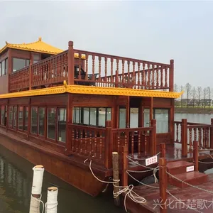 豪华18米画舫船设计 双层带亭子照片 水上餐饮船 水上房船 观光船 楚歌木船