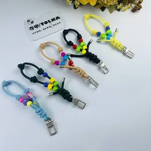 多巴胺彩色珠珠手机挂绳皮质编织手机链防丢钥匙扣包挂件夺甲工厂