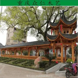 西充景区实木仿古长廊亭子 青筒瓦屋面长廊施工安装 众仁木艺